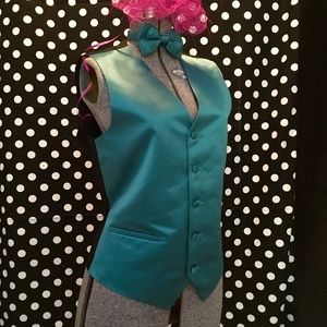 MODA FORMAL WEAR VEST AND BOW TIE // Teal // Small